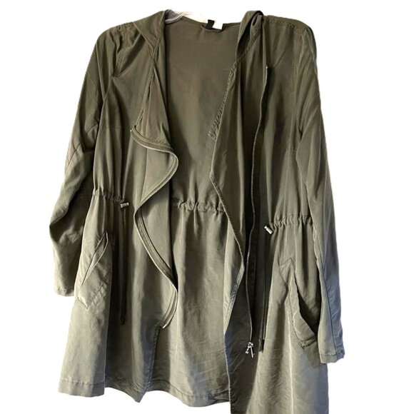 H&M DIVIDED Army Green Military Style Hooded Anorak Jacket Adjustable Sleeves Si - Picture 9 of 14